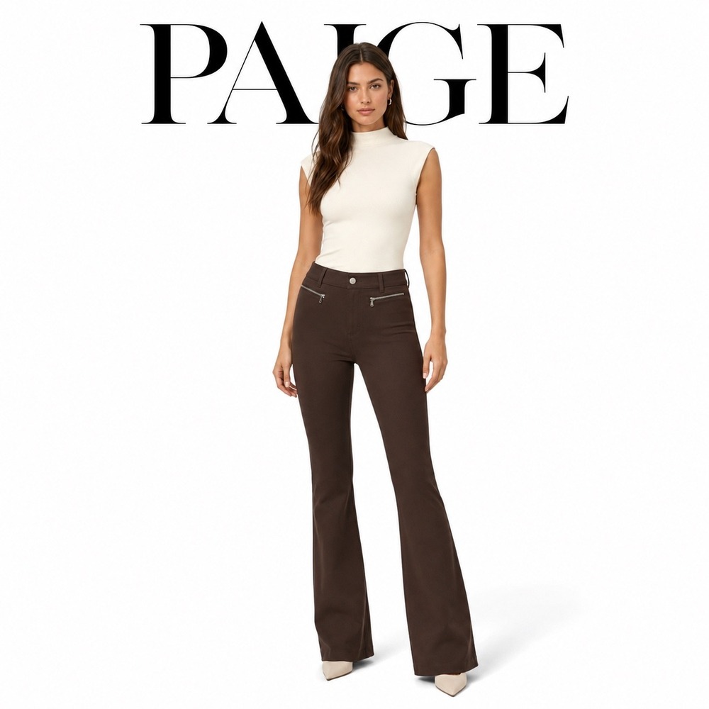PAIGE Brown Bell Canyon Flare‎ Pants High Rise Zipper Pocket Pants Size 12 NEW